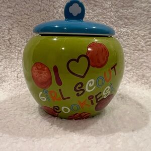 Girl Scout Cookie Jar "I Love Girl Scout Cookies!" Green/Blue Container, 2013